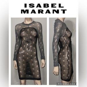 Isabel Marant Grey Distressed Knit Dress O/S